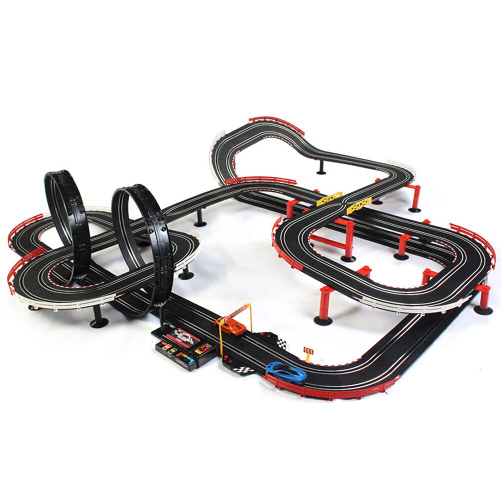 NICEXMAS Night Light High Speed Track Car Toys High-Revving Engine Control with Random Pattern Cars Boys Gift EU Plug (Black)