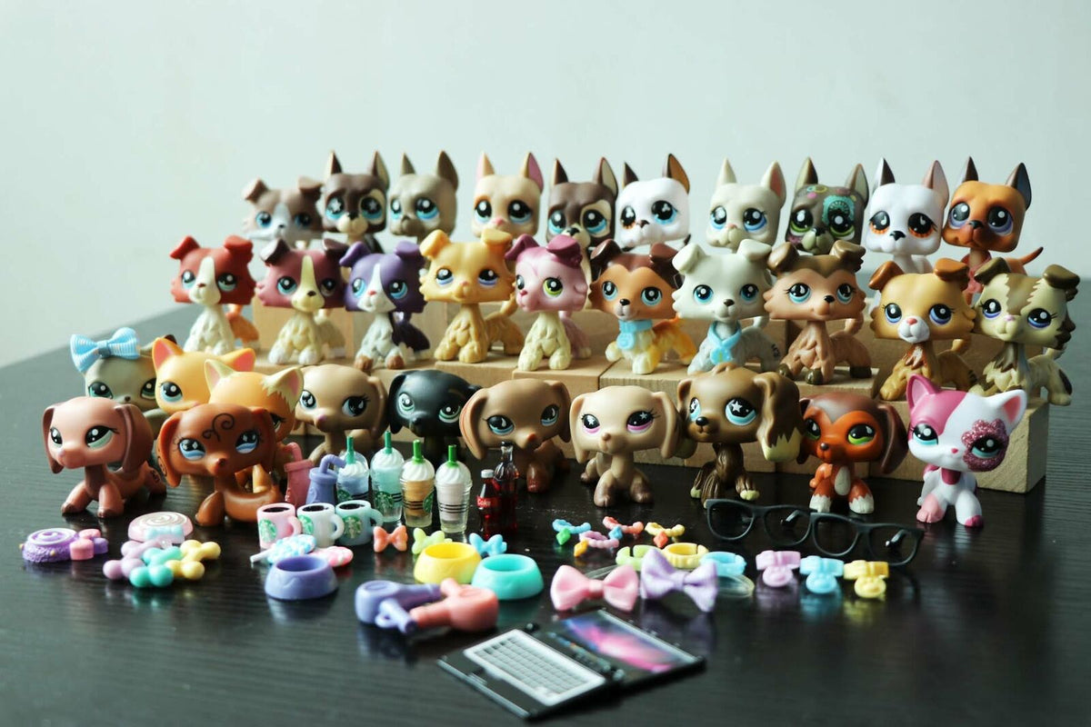 32Pcs Pet Shop lot Collie Great Dane Dog Short Hair Cat Cocker Spaniel dachshund dog with 15PCS ACCESSORIES RANDOMLY