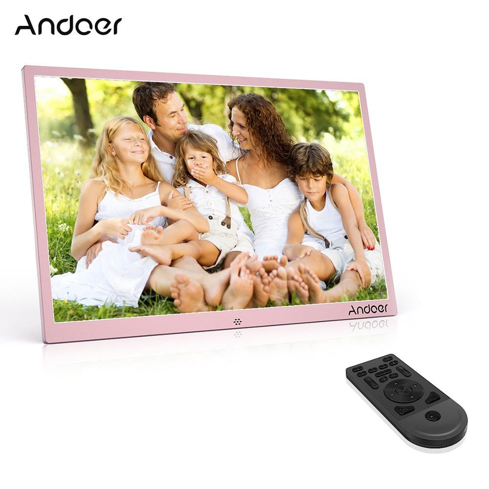 Andoer 17inch LED Digital Photo Frame 1080P Support Random Play Aluminum Alloy with Remote Control Christmas Birthday Gift