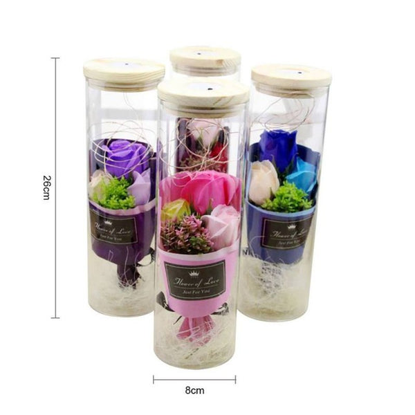 Dried Flower in a Glass Dome with LED Light String Gift Women Girls Sweet  Birthday Valentine\'s Day Mother\'s Day Color Random