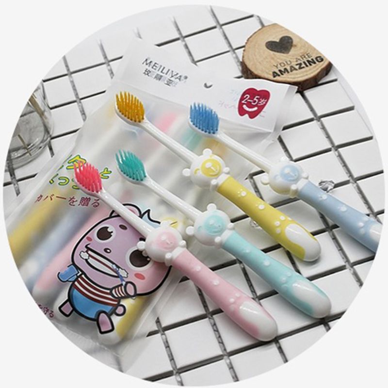 5Pcs/Set Children Kids Toothbrush Cartoon Bear Silicone Handle Manual Soft Bristles Teeth Cleaning Oral Care Tools Random Color