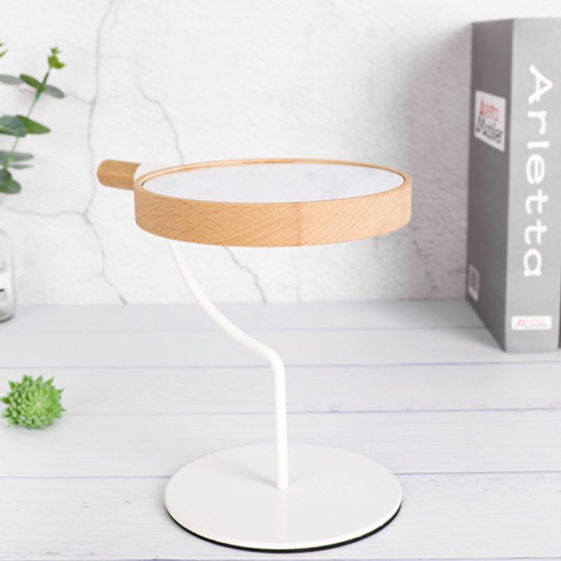 Desktop Wooden Round Makeup Vanity Mirror Metal Bracket 360 Degree Rotation Magnification Countertop Cosmetic Tool Random Color