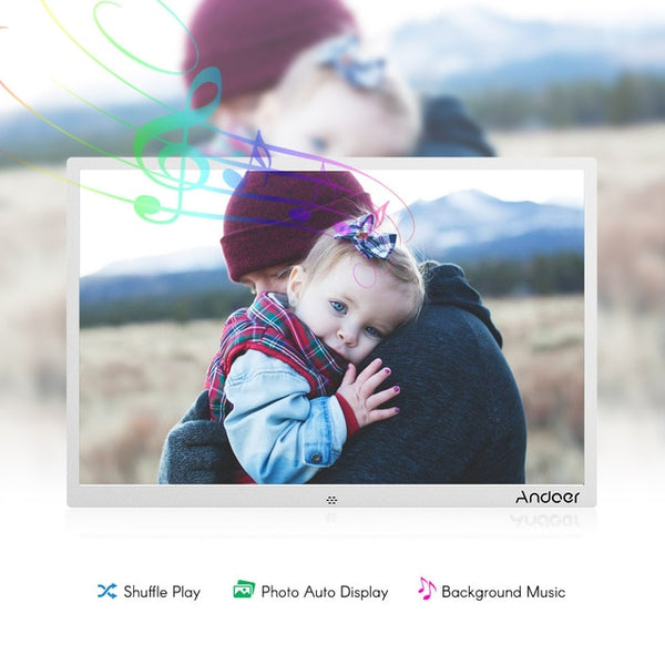 Andoer 15.4inch LED Digital Photo Frame 1280 * 800 Resolution Support 1080P Video Random Play Aluminum Alloy Birthday Gift