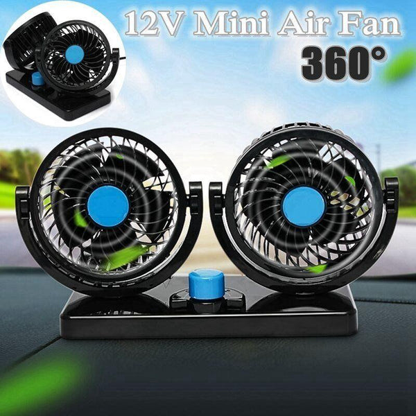 1pc 12/24V Mini Electric Car Cooling Fan 360 Degree Rotating Dual Head Car Auto Cooling Air Fan Speed Low Noise (Random Color)