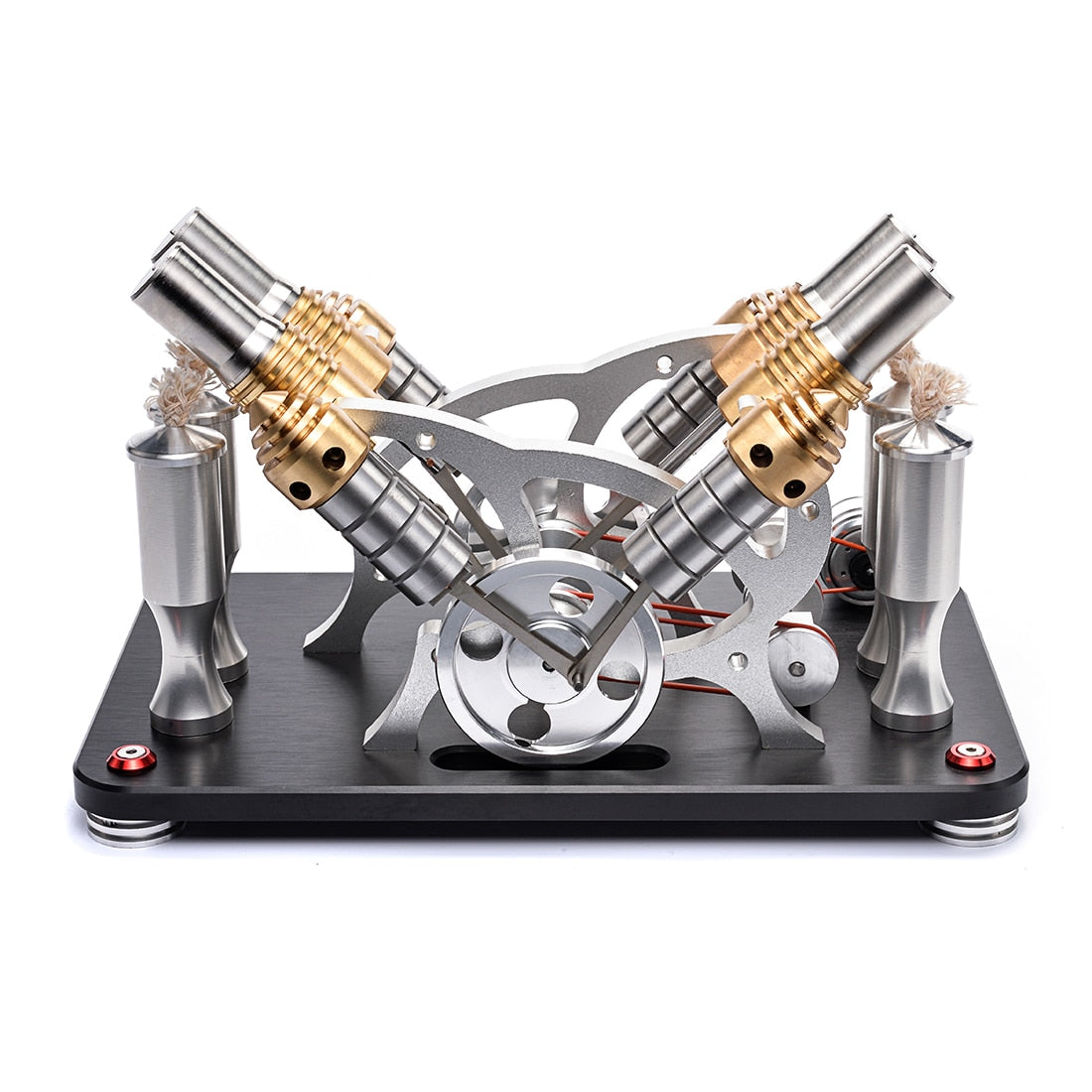 Metal Bootable V4 4-Cylinder Parallel Stirling Engine Model Micro External Combustion Engine Model - Color Random