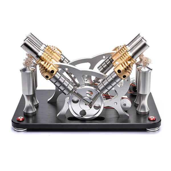 Metal Bootable V4 4-Cylinder Parallel Stirling Engine Model Micro External Combustion Engine Model - Color Random