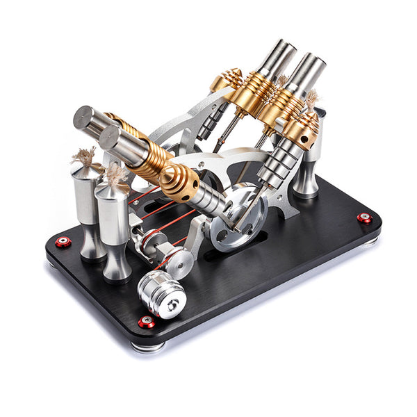 Metal Bootable V4 4-Cylinder Parallel Stirling Engine Model Micro External Combustion Engine Model - Color Random