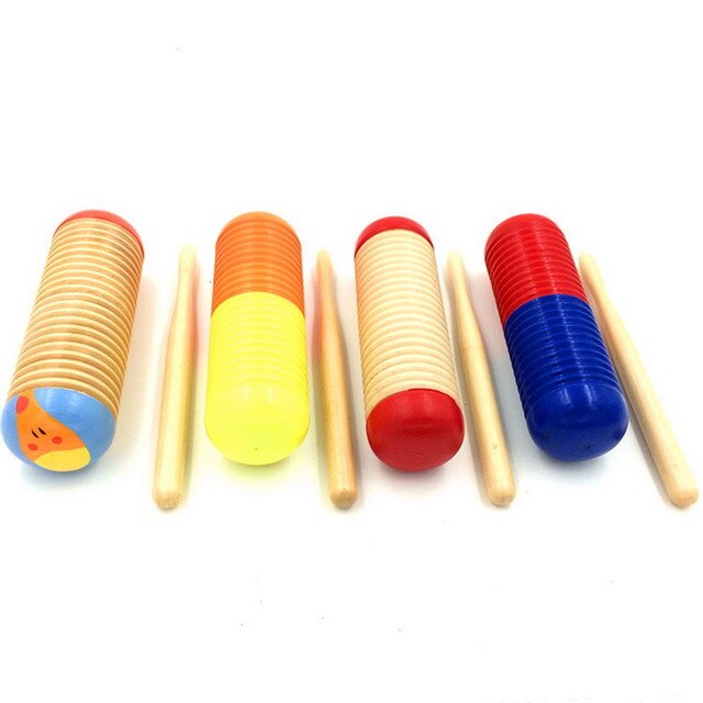 DHL 500set Children's Wooden Sand Tube Wooden Fish Drum Sand Tube Baby Percussion Instrument Noise Noise Maker Random Color