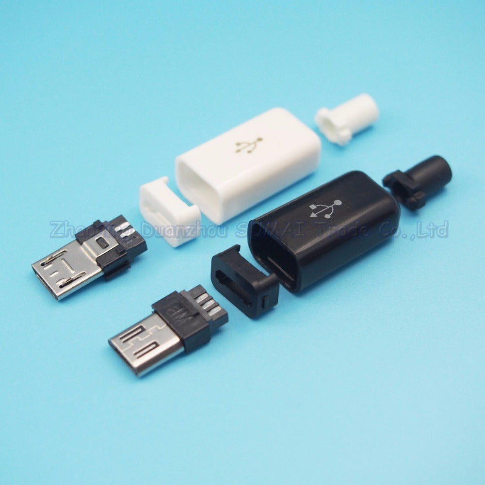 50 sets/lot DIY 4 IN 1 Micro 5pin 5P USB Jack male plug USB Connector with Plastic Shell,color send random.