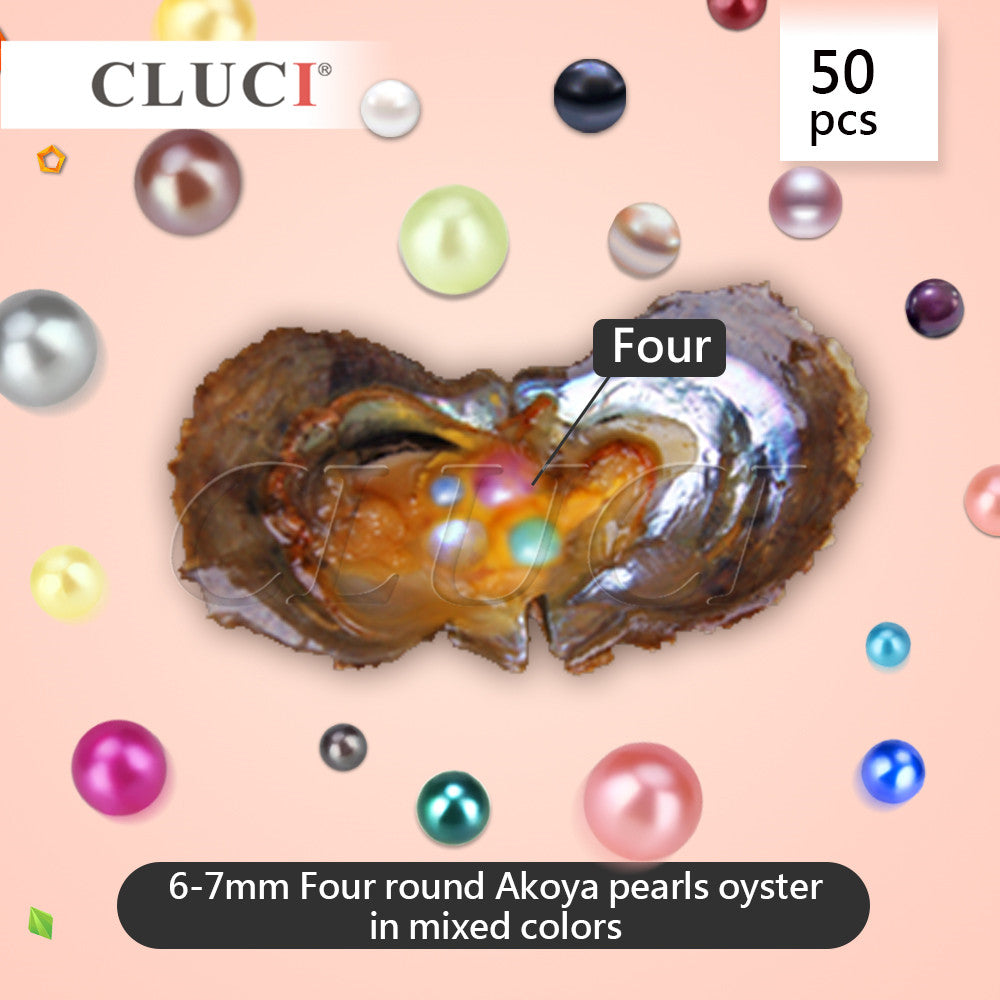 CLUCI 50pcs 6-7mm colorful pearls oysters, 4 pearls in each oyster random mixed colors pearls party pack